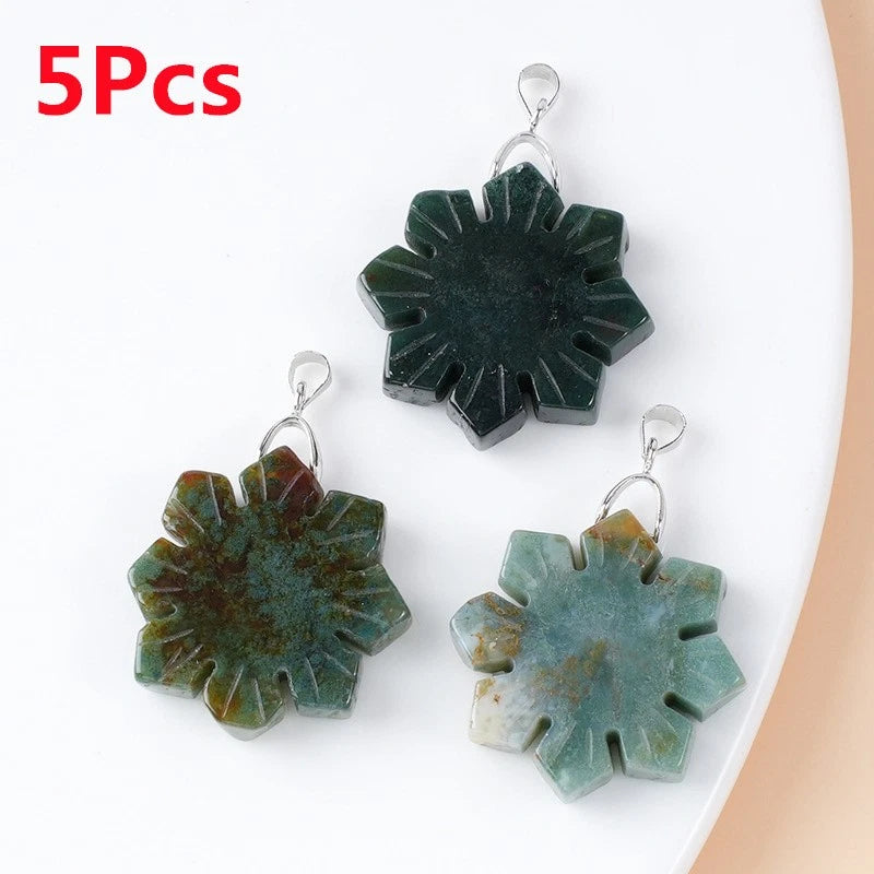 5Pcs 30x7mm Indian Agate Carved Snowflake Christmas Sunflower Pendant HT2995 Sunflower