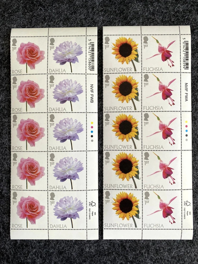 (2023) 1st class UK GB Stamps MNH Block Sheet ROSE DAHLIA SUNFLOWER Flowers Sunflower