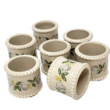Vintage 90s Laura Ashley Ceramic Napkin Rings 7 Hydrangea Floral Tan Beaded Edge Hydrangea