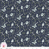 Riley Blake DAYBREAK 11621M  Navy Blue Butterflies Floral Quilt Fabric Flowering Plants