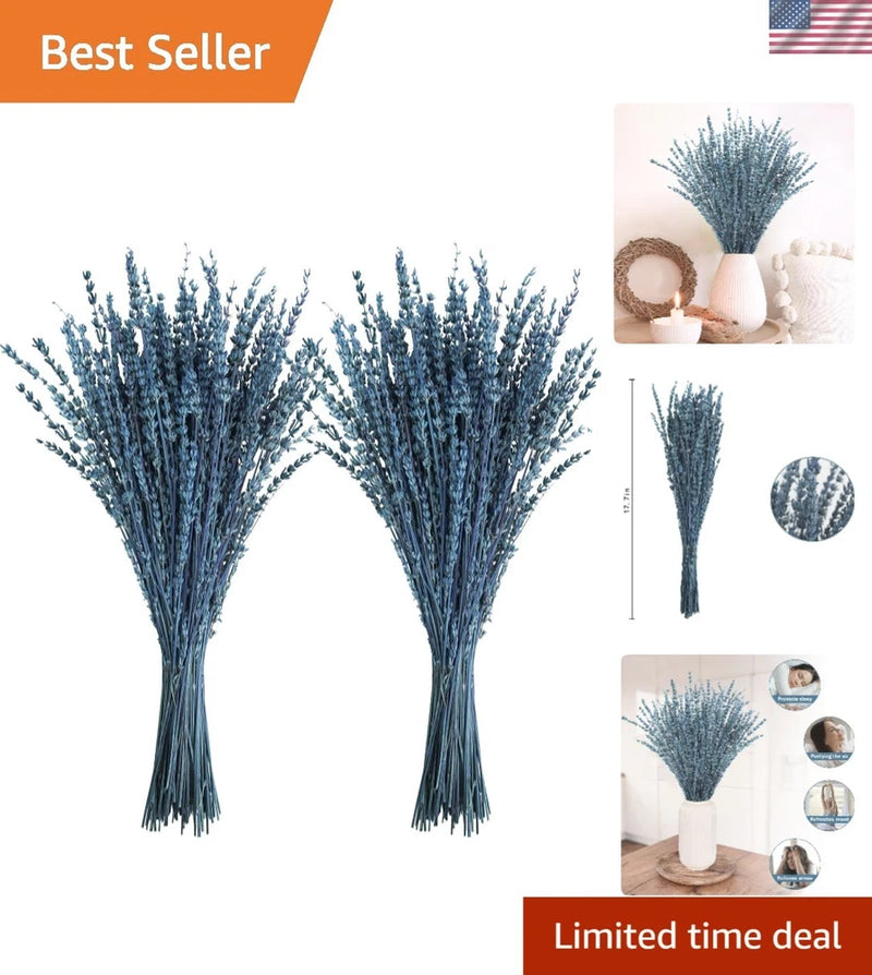 16-inch preserved dried blue flower bouquet with long stems, fan-like clusters