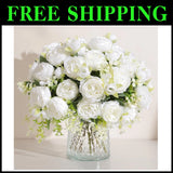 Artificial Peonies Bouquet - White, 8pcs Peony