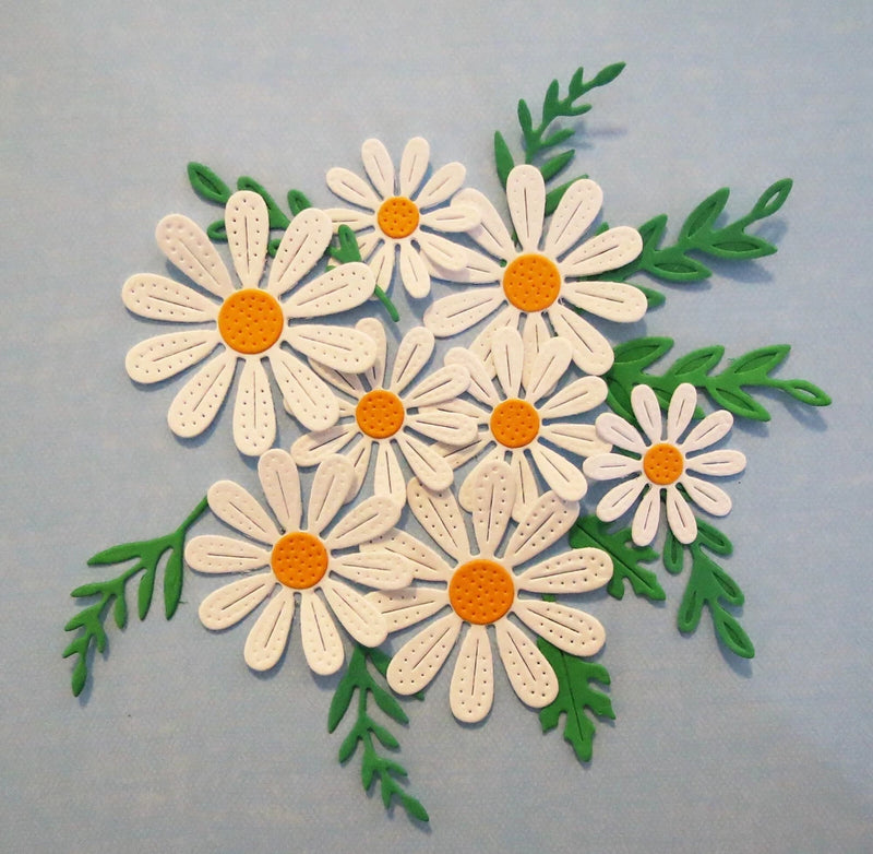 Flower Daisy  Layered Paper Die Cut Embellishments 8pc scrapbooking 9 pcs leaves Daisies