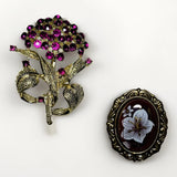 Lot of 2 Vintage Floral Flower Brooches Brooch Cameo Fuschia Hydrangea Pins Hydrangea