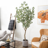 7.5Õ Greco Eucalyptus Artificial Tree with Resin Stone Planter. Retail $549 Green Plant