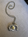 Little Sunshine Motif Sunflower Articulated Silvertone Necklace 12Ó Drop Sunflower
