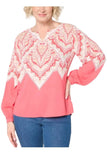Belle Boho by Kim Gravel Women's Lotus Sunrise Blouse Pickleball Pink Roses
