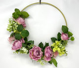 Artificial 15Ó Lavender-Pink ROSE & Hydrangea Gold Ring WREATH, Home Decor Hydrangea