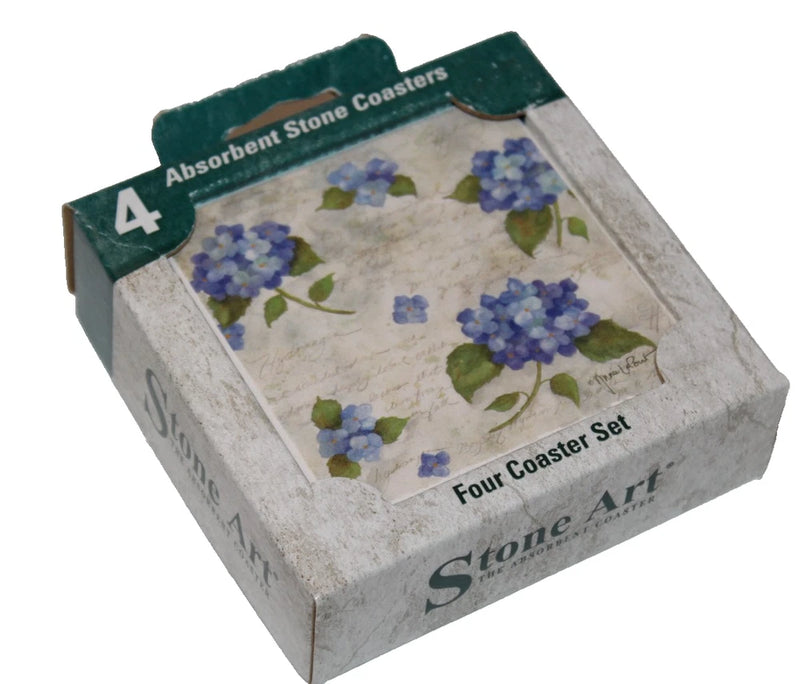 Highland Graphics Purple Flowers Hydrangea Absorbent Stone Coasters 4-pc Set Hydrangea