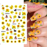 3D Nail Art Sticker 63 Sunflower Butterfly Floral Decals Manicure Peel & Stick Sunflower