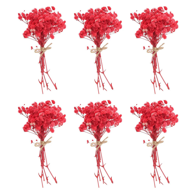 6 Pcs Mini Dried Flower Bouquet Baby's Breath Boho DIY Gift Red Dried Flower