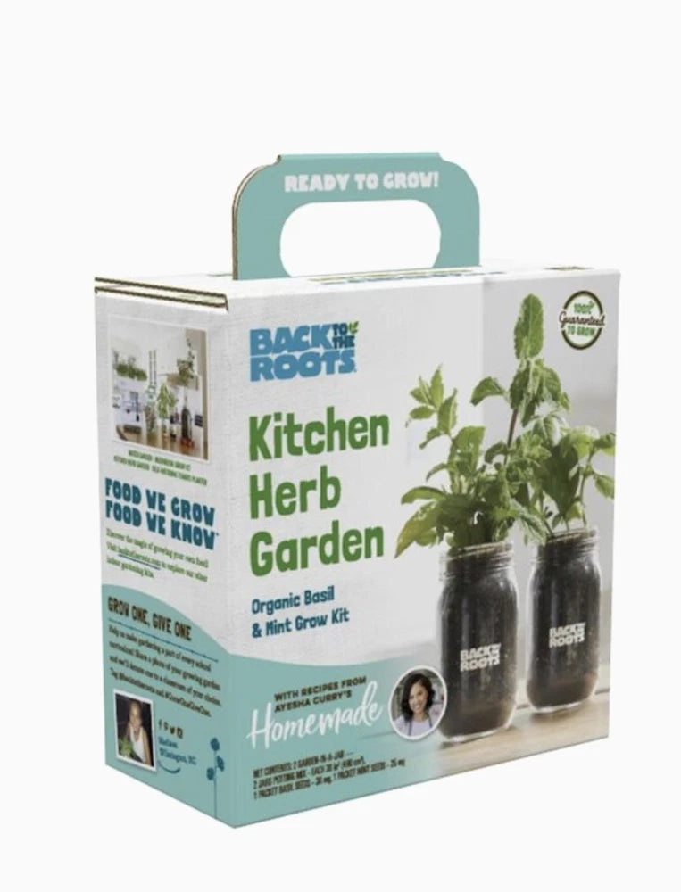 Back to the Roots Kitchen Herb Garden Organic Basil & Mint Mason Jar Grow Kit Garden Plants