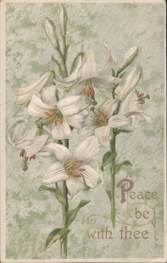 Easter Flowers White Lilies with 'Peace thee' Greeting Original Vintage Postcard Lily