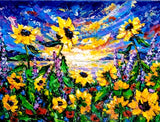 Sunflowers Field Painting Sunset Landscape Canvas Original Art 12x16in Sunflower
