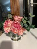 Floral Arrangement, Artificial Flower, Home Decor, Coral Peony In glass vase 8ÓD Peony