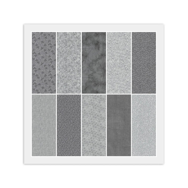 Gray Steel Gray LAYER CAKE: 20) 10" x 10" Squares, 100% Quilting Cotton Fabric Flowering Plants