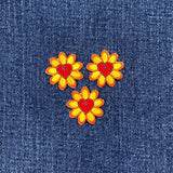 3-Pack Daisy Heart Applique Patch - Embroidered Flower Love Hippie Badge 1" Daisies