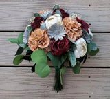 Burgundy Gray Peach Bridal Bouquet Sola Wood Hydrangea Wedding Bride Flowers Hydrangea