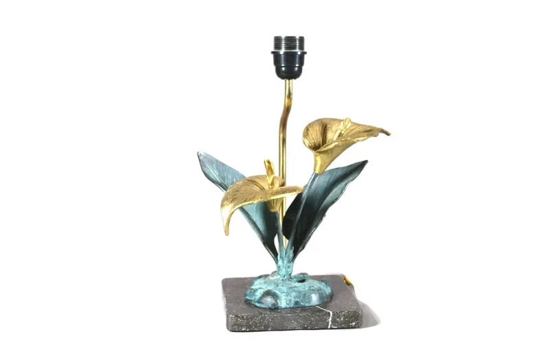 VTG Brass Flower Lamp Floral Plant Light Elegant Botanical Decor w/ Marble Base Flowering Plants