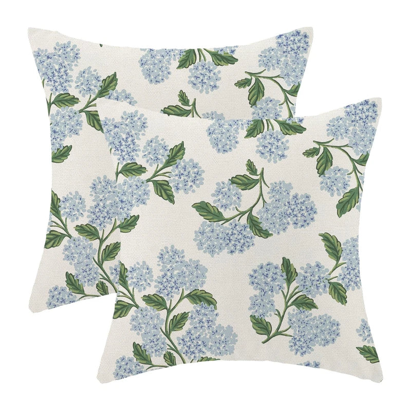 Spring Pillow Covers 20x20 Inch Set of 2, Green Blue Hydrangea Flower Throw P... Hydrangea