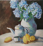 Tea Pot Hydrangea Flowers Colorful Modern Unique Bold Art Acrylic Mixed Media Hydrangea