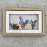 Vintage 3D Framed Folk Art Piece Rooster Fruit Dried Flowers Distressed Frame Dried Flower