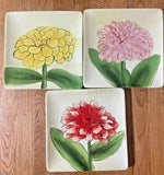 3 Nantucket Home red/pink/yellow Hydrangea on yellow 8" Square Lunch/Salad Plate Hydrangea
