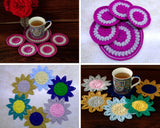 Crochet coasters handmade Sunflower Mandala Flower Colorfull Cup mug Round Set Sunflower