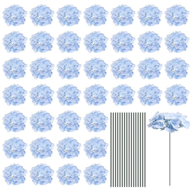 Silk Hydrangea Flowers, Light Blue Artificial Flowers for Wedding 64 Set Hydrangea