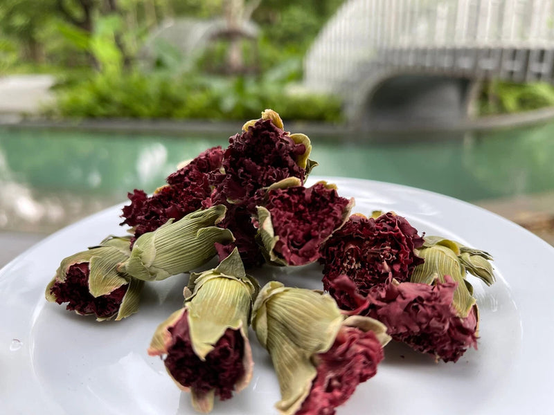 LAMOON TEA carnation flower dried buds, maroon and pale green petals