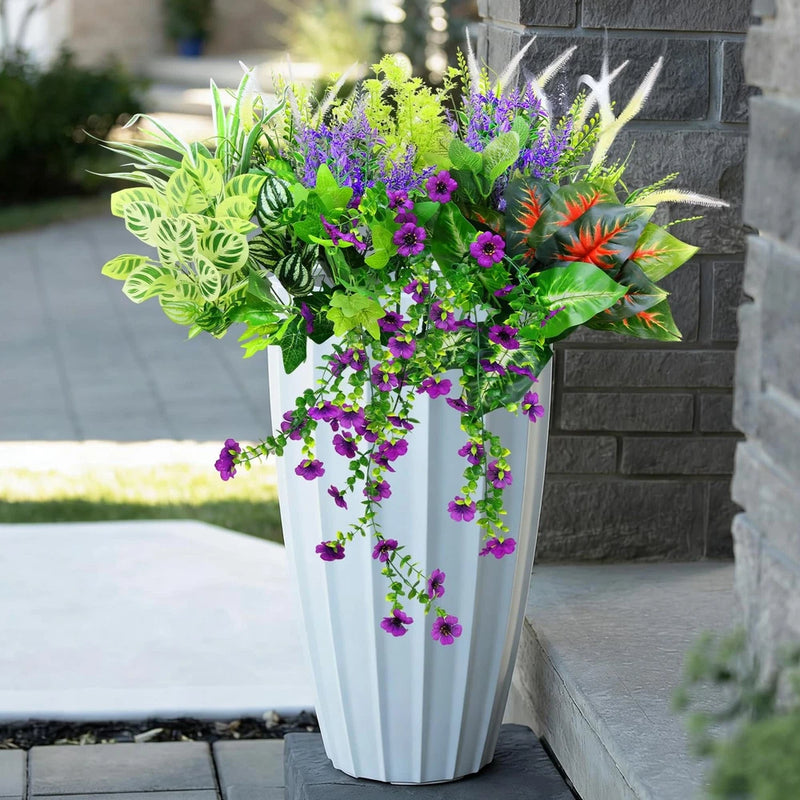 14-pack artificial greenery plant in white pot with purple flowers and green leaves