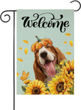 Welcome Fall Basset-Hound Decorative Garden Flag, Autumn Sunflower Flower Pumpki Sunflower