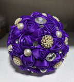 Quinceanera PURPLE Wedding Bouquet Ribbon Bouquet Crystals NEW Round Bouquet