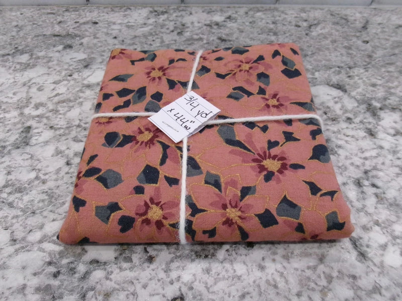 Vintage Floral Fabric, Pink/Black, 3/4 YD x 44" W Flowering Plants