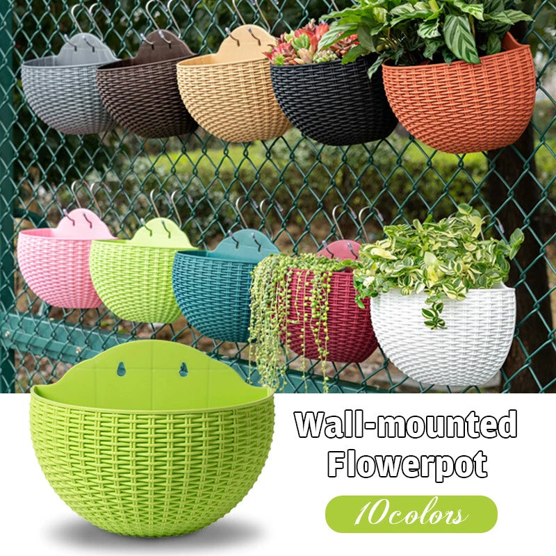 Wall Hanging Flower Pot Garden Mounted Basket Plant Holder Vase Decor Half Round Flowering Plants