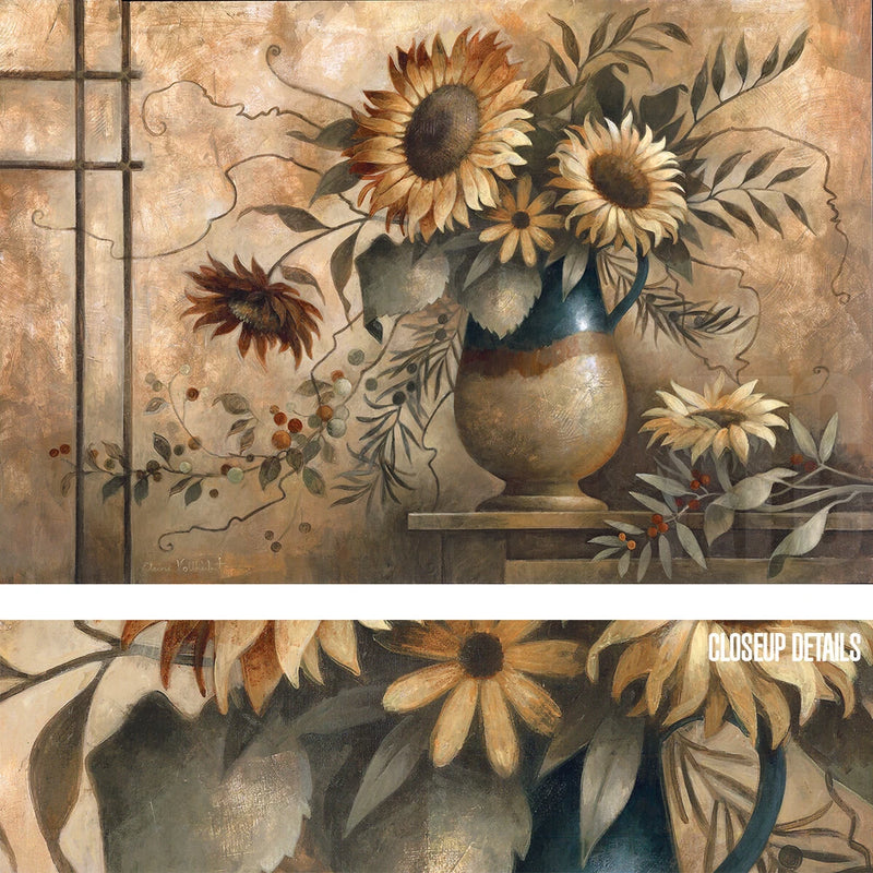 36W"x24H" COUNTRY SUNFLOWERS I by ELAINE VOLLHERBST-LANE - VASED FLORAL CANVAS Sunflower