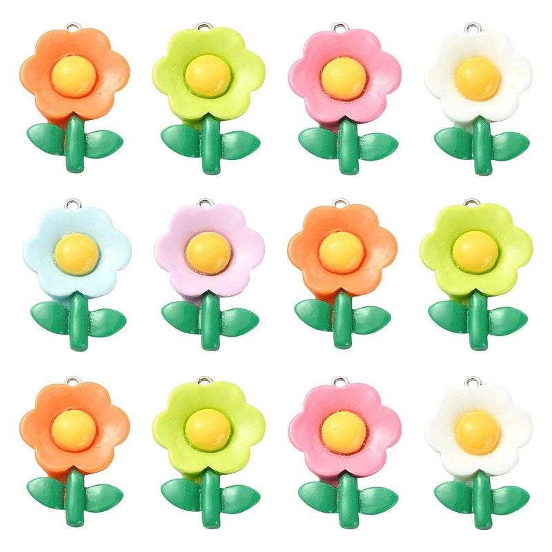30Pcs Sunflower Charms Flower Flatback Pendant for DIY Necklace Earring Keychain Sunflower