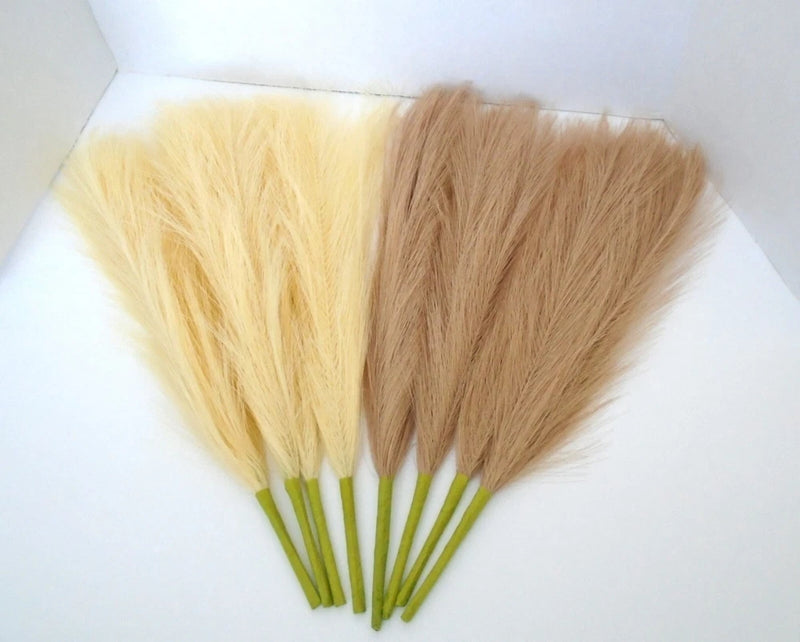 Faux Pampas Grass 17.25" HolaFlors Handmade - 8 Pieces 4 Cream 4 Beige NEW Pampas Grass