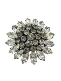 MADE IN AUSTRIA Rhinestones Pin Brooch Flower Sunflower Smokey Grey and Clear Gl Sunflower
