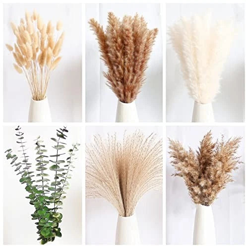 110 PCS of Boho Pampas Grass Decor, Naturally Dried Pompas, Bunny Tails Dried Pampas Grass
