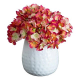 Nearly Natural 11" Artificial Hydrangea Arrangement in White Metal Vase in Pink Hydrangea