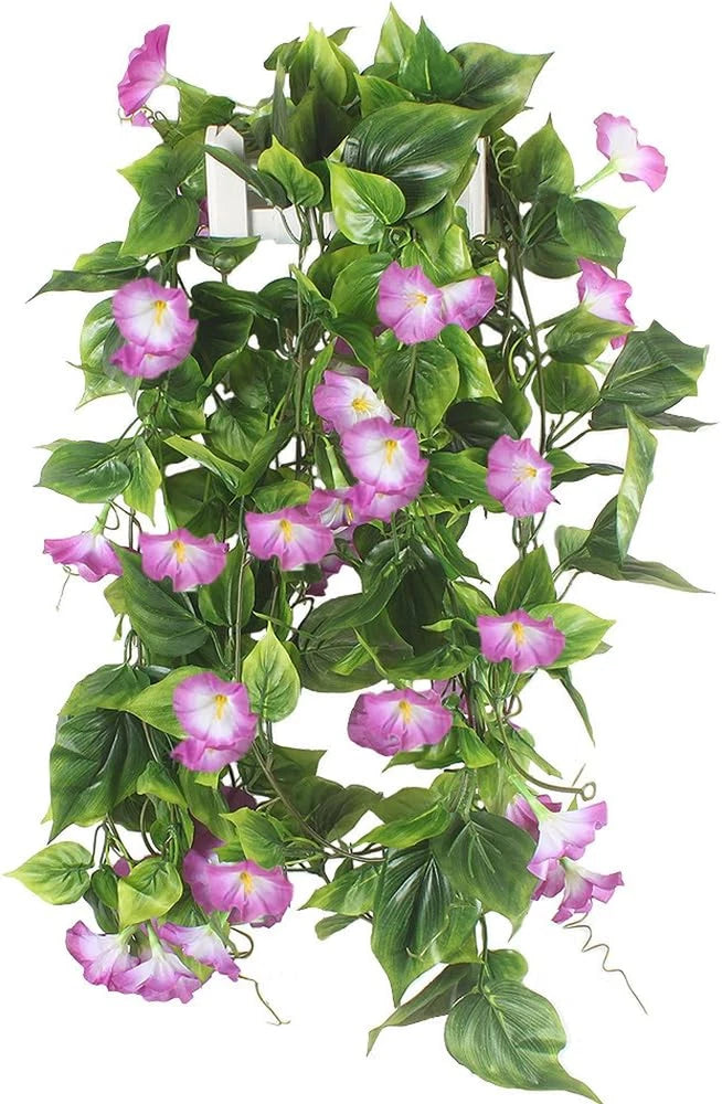 GTIDEA 2Pcs Artificial Vines,15Feet Morning Glory Hanging Plants Silk Garland Fa Green Plant