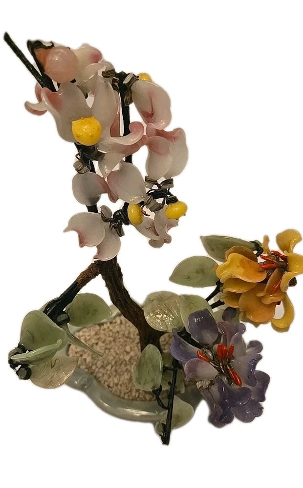 Glass orchid garden wall decoration with pink, yellow, purple flowers and green leaves