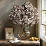 Artificial Flower Fake Silk Hydrangea Heads Bouquet with Stems Bulk for Brown Hydrangea