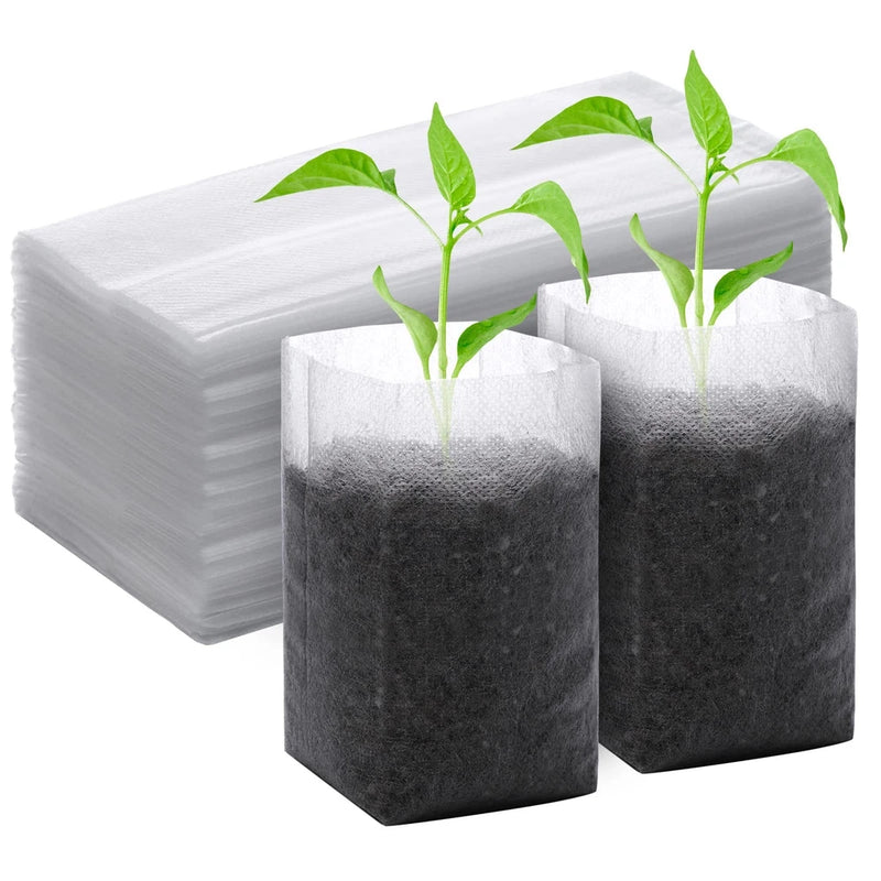 Set of nonwoven plant grow bags, rectangular, open tops, dark and light gray