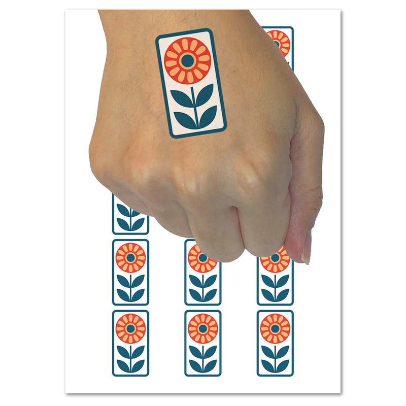 Water-resistant temporary sunflower tattoos on wrist and hand; colorful floral squares
