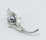 Brooch Silver Tone Calla Lily Flower in Bud Large Gray Faux Pearl Center Vintage Lily