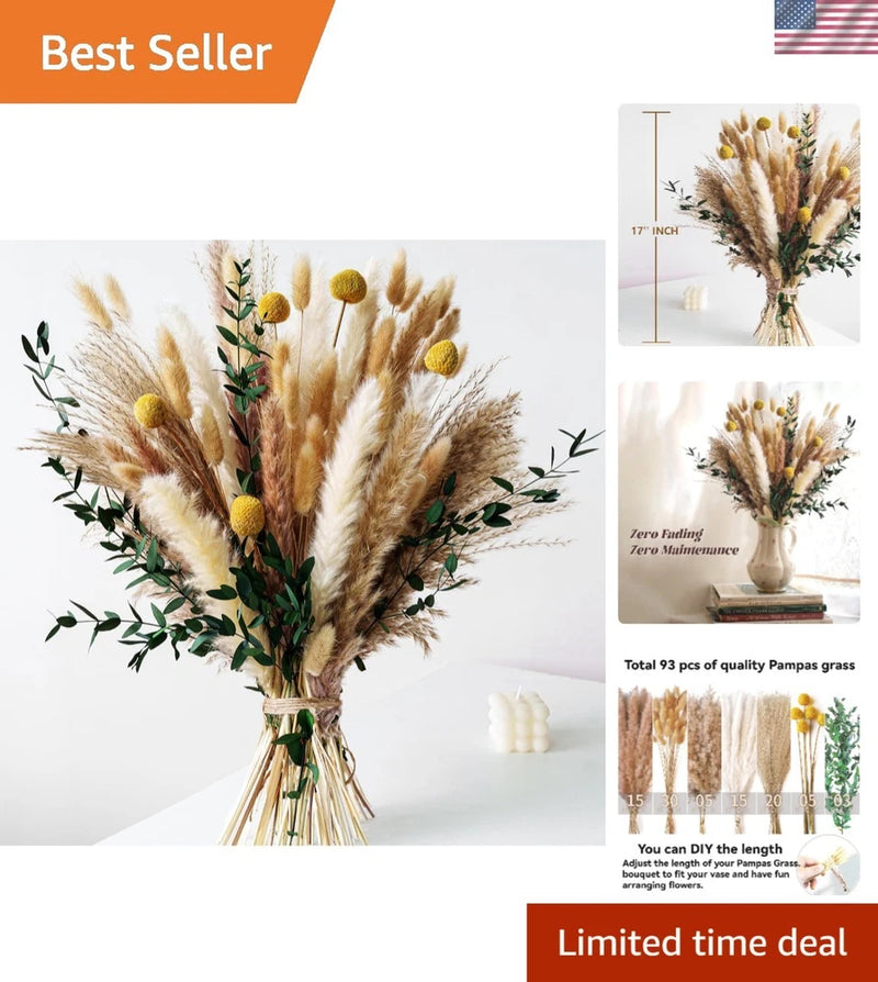 Boho Dried Flowers Bouquet Pampas Grass Eucalyptus Wall Decor Wedding Centerp... Dried Flower