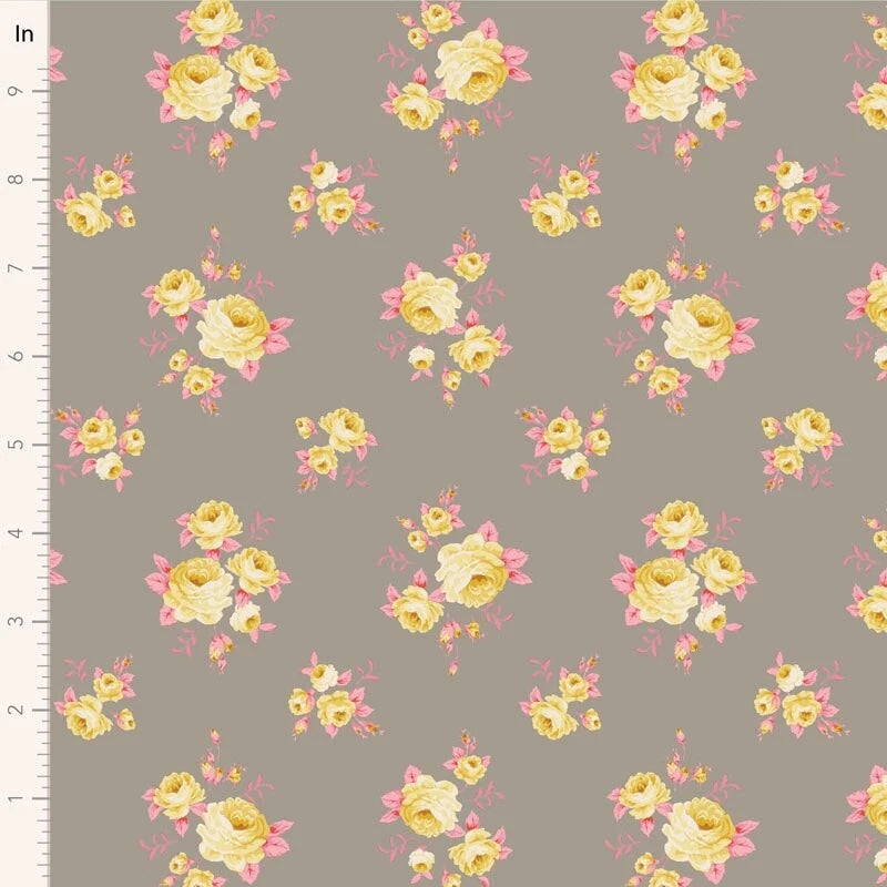 TILDA Sunday Brunch Mille Grey by Tone Finnanger 1/2 Yard 100589 Flowering Plants