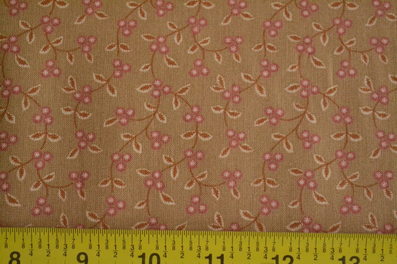 By 1/2 Yd, Tan & Rust Floral Vine on Brown Quilt Cotton, Andover/Jo Morton, B194 Flowering Plants